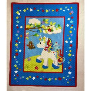 Vintage Rainbow Brite Unicorn Quilt 40”x33” Baby Toddler Bedding